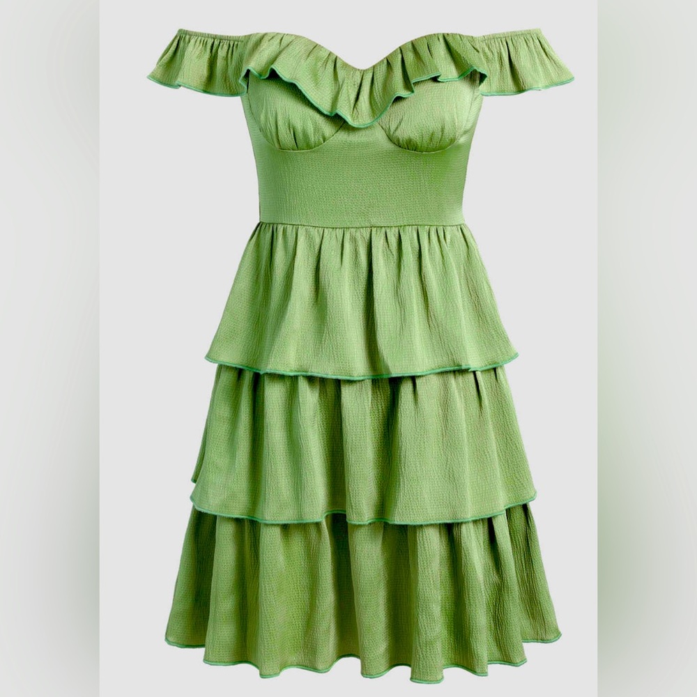 Solid Ruffle Mini Dress. From Cider. Length: Mini. Stretch: None - Picture 2 of 2